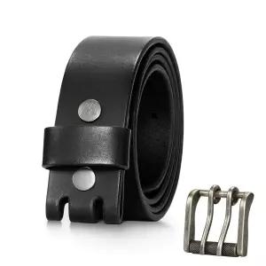 Wrangler 남성용 천연 가죽 벨트, 38mm 캐주얼 탈착식 더블 프롱 롤러 버클, 청바지용, 선물, 블랙.