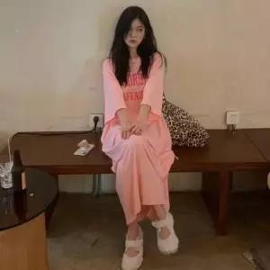 [옷은날개] 프린팅 반팔 롱 원피스 캐주얼 여름 롱원피스