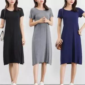 [옷은날개] 여자 반팔 원피스 데일리룩 슬림 라운드넥