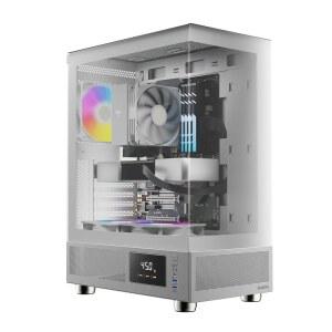 강화 유리가 장착된 GAMDIAS 화이트 ATX 미드 타워 컴퓨터 케이스, 게이밍 PC 케이스, 온도 디스플레이 및 120mm ARGB 팬 3개, 최대 5배 팬 지원, 240mm AIO/레이디에이터, 340mm GPU/VGA, 160mm CPU 쿨러