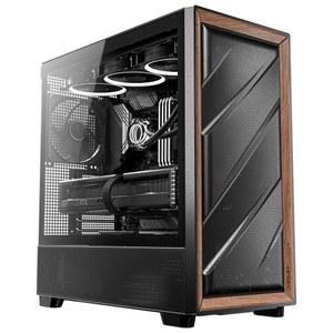 Antec 플럭스 우드, PWM 팬 5개 포함, 월넛 우드가 장착된 고풍류 전면 패널, 타입-C, 420mm 라디에이터 및 후면 연결 마더보드 지원, 최대 9개의 팬 동시에, 미드 타워 E-ATX PC 케이스