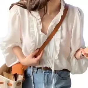 [하프클럽/]여성 긴팔 블라우스 프릴 레이스 목셔츠