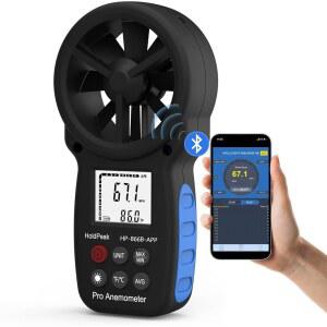 홀드피크 휴대용 풍속계 블루투스, 디지털 풍속계, HVAC 야외 요트 사격 골프용 기류 속도 온도 CFM 측정 장치, 866B-APP