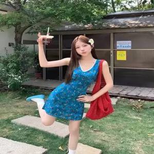 피로달 원피스 치마 여름 여자 A라인 브이넥 플라워 부드러운 슬림핏 HO2