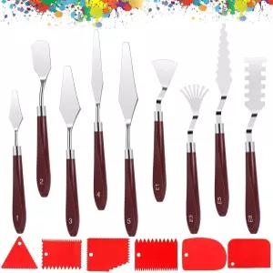 EEEKit 15 PCS 팔레트 나이프 세트 아트 페인트 스크레이퍼 키트가 포함된 스테인리스 스틸 주걱 수채화용