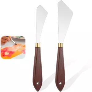 JJUNW 2Pcs 팔레트 나이프 세트 스테인리스 스틸 스크래퍼 페인팅 나무 손잡이 베이킹 오일 캔버스 아크릴