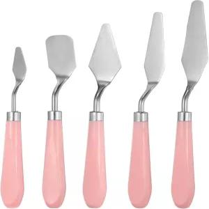 하핑턴 5pcs 페인팅 팔레트 나이프 세트 스테인리스 스틸 포인티 플랫 아트 주걱 아크릴 오일 캔버스 믹싱