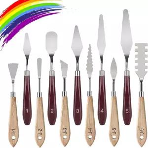 팔레트 나이프 세트 11피스 스테인리스 스틸 주걱 페인팅 액세서리 유화 구아슈 수채화 암벽화를 위한 미술