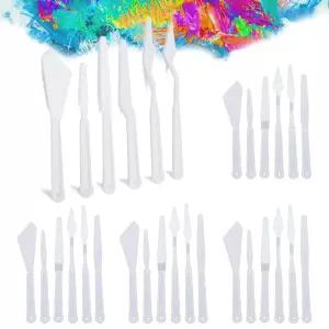 플라스틱 주걱 팔레트 나이프 세트 30개 5팩 혼합 펴기 긁기 레이어드 컬러 얇고 유연한 조각 오일 아크릴