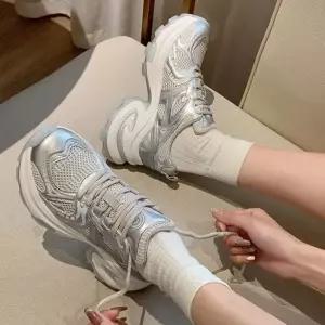 여성 어글리슈즈 트렌디 실버 키높이 메쉬 운동화 캔버스운동화 캔버스화 이쁜신발