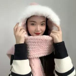 [하프클럽/]후드 머플러 일체형 모자 숏 목도리