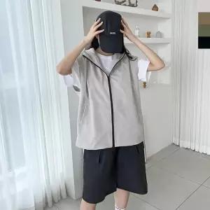 [옷자락]여자 간절기 경량 오버핏 후드 바람막이 베스트