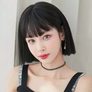 칼단발 통가발 자연 인조모 대체가발 앞머리가발