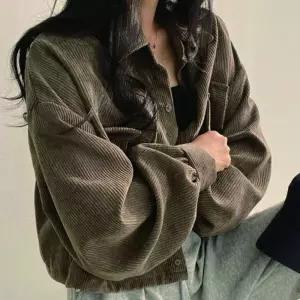 [키린] 여자 코듀로이 셔츠 겸용 크롭 자켓 하단조절 (19761711A)