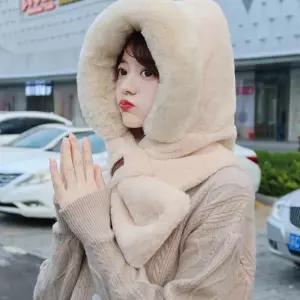 페이크퍼 밍크털후드 목도리모자 넥워머머플러 털모자 JXS8+3DAf