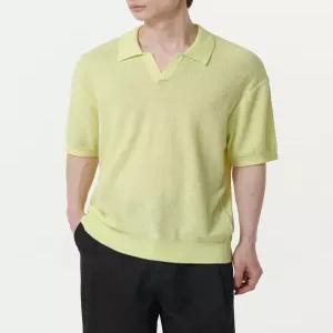 무신사 스탠다드 부클 슬릿 넥 니티드 폴로 셔츠 레몬 76135656