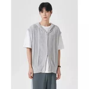 에잇세컨즈 세로조직 집업 베스트 라이트 그레이 (21485AAY22) 조끼 민소매 22