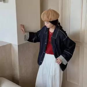 여친 청 가을 코트 톱 자켓 체크 MF3