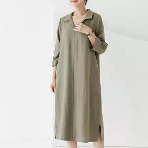 [데드라](88size)[THE BLACK] 샤란린넨카라롱원피스 OPE3017
