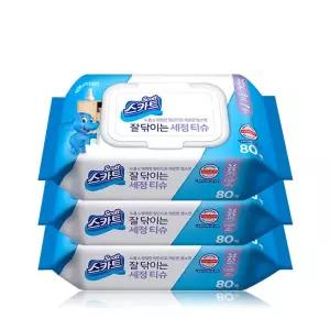 스카트 잘닦이는 세정티슈 80매x3팩 /청소 물티슈