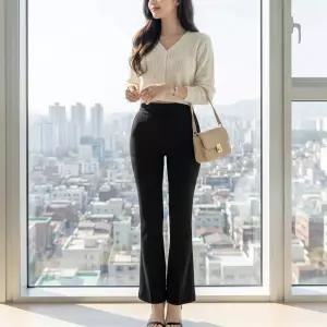여자 하이웨스트 밴딩 부츠컷 주름방지 팬츠