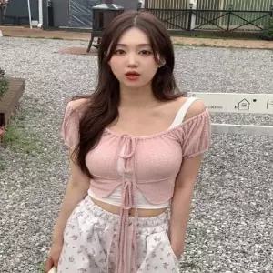 무배 오프숄더 리본 크롭 볼레로 가디건 워너비뮤즈
