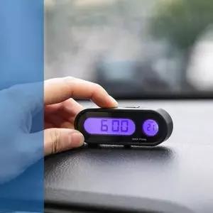 (색상 블랙)차량용 디지털 온도계 시계 자동차 용품 야광 LED