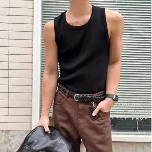 남자머슬핏나시 골지나시 무지 스판 헬스룩 민소매