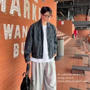 남자 데님 자켓 절개 리벳 밴딩 봄 가을 아우터 오버핏 청자켓