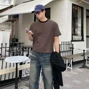 남자 크롭 반팔 61cm 스트라이프 반팔티