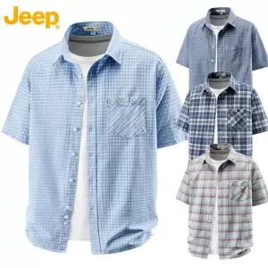 JEEP 남자 체크 반팔 셔츠 루즈핏 캐주얼 여름 남방