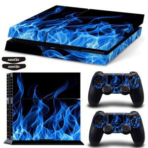 PS4 슬림 스티커 풀 바디 비닐 4 4개 파이어) (LED (블루 플레이스테이션 콘솔 라이트바 포함) (PS4 스킨 파이어)) 데칼 컨트롤러용 커버