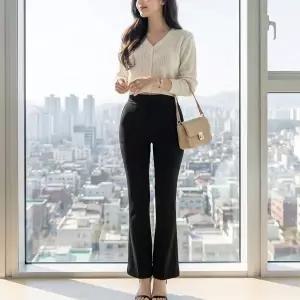 [하프클럽/]여자 하이웨스트 밴딩 부츠컷 주름방지 팬츠