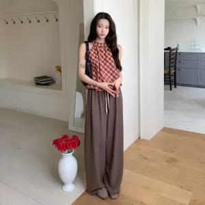 [옷자락] 여성 벌룬핏 홀터넥 뒷단추 체크 셔츠
