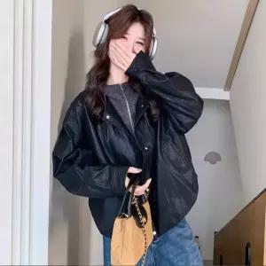 여자 야구 점퍼 블랙 페이크 투피스 후드 가죽 코트 원픽1