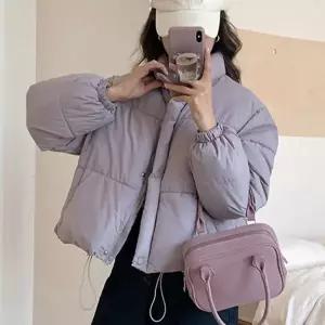여성패딩 경량 크롭 숏 패딩 여성 겨울 짧은 점퍼 퍼플