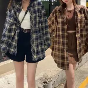 체크남방 여성 오버핏 체크 셔츠 가을 긴팔 여자 남방