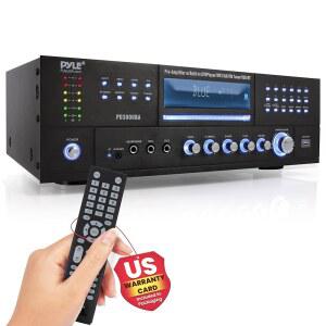 Pyle 4 채널 블루투스 홈 앰프 - 전면 로딩 DVD/CD 플레이어 - 3000W 피크 스테레오 수신기 - 에코, FM 라디오, 옵티컬 인, USB, RCA, 컴포지트, LED 레벨 미터, 랙 마운트 - PD3000BA 2 마이크 입력