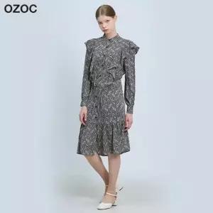 [오조크(OZOC)] 리프 러플 셔링 원피스 (택가격: 86000원)