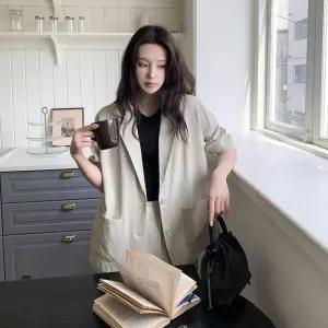 [옷자락] 여성 린넨 혼합 루즈핏 자켓 와이드 바지 세트