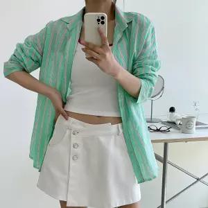 [옷자락] 여자 워터밤 스트라이프 살안타 배색 루즈핏 긴팔 셔츠