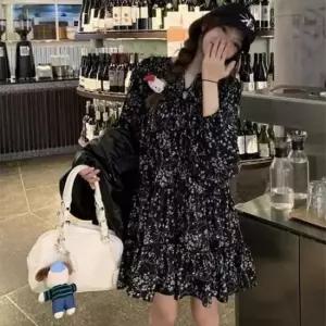 [옷은날개] 여성 미니 원피스 긴팔 퍼프 시폰 봄가을