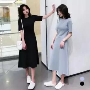 [옷은날개] 롱 원피스 면 데일리룩 반팔 원피스