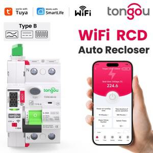 TONGOU 2P 타입 B RCD RCCB 63A 30mA 10KA 230V EV 충전용 과전압저전압 보호 기능이  WiFi 스마트 자동 재