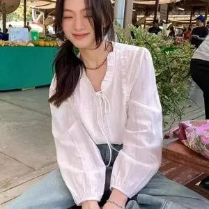 여자 화이트 셔츠 코튼 셔츠 프릴블라우스 여성의류 봄블라우스