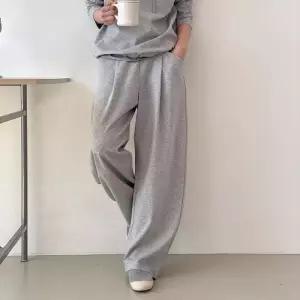 [옷자락]여자 트레이닝 커브드 핀턱 와이드핏 밴딩 포켓 바지