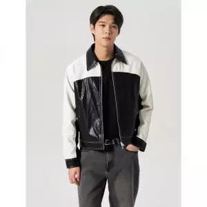 8SECONDS 페이크 레더 칼라블록 점퍼 블랙 (26413ZEY25)
