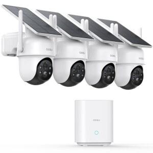 Aosu 보안 카메라 실외 무선, 4 캠 키트, 구독 필요 없음, 360 팬 및 틸트, 자동 추적, 2K 컬러 야간 투시 기능, 간편한 설정이 가능한 태양광 발전 가정용 보안 카메라 시스템
