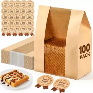 가정용 AOZITA 100팩 종이 빵 봉지 사워도우 보관용 창문이 있는 13.7x8.3x3.5인치 씰 스티커 포함