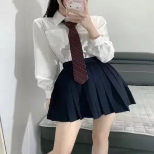 하이틴 교복 치마 프레피룩 데일리룩 네이비 속바지 미니스커트 핀턱 코스프레 핑크체크